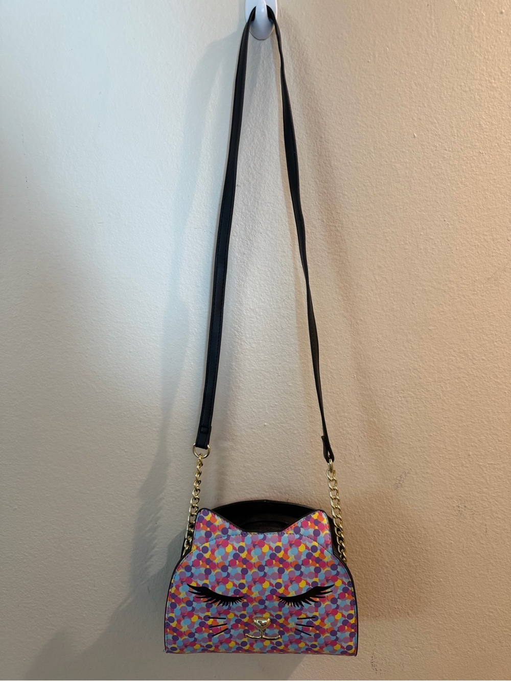 New Betsey Johnson Girls Colorful Cat Crossbody Bag w/ Gold Chain Strap Zipper